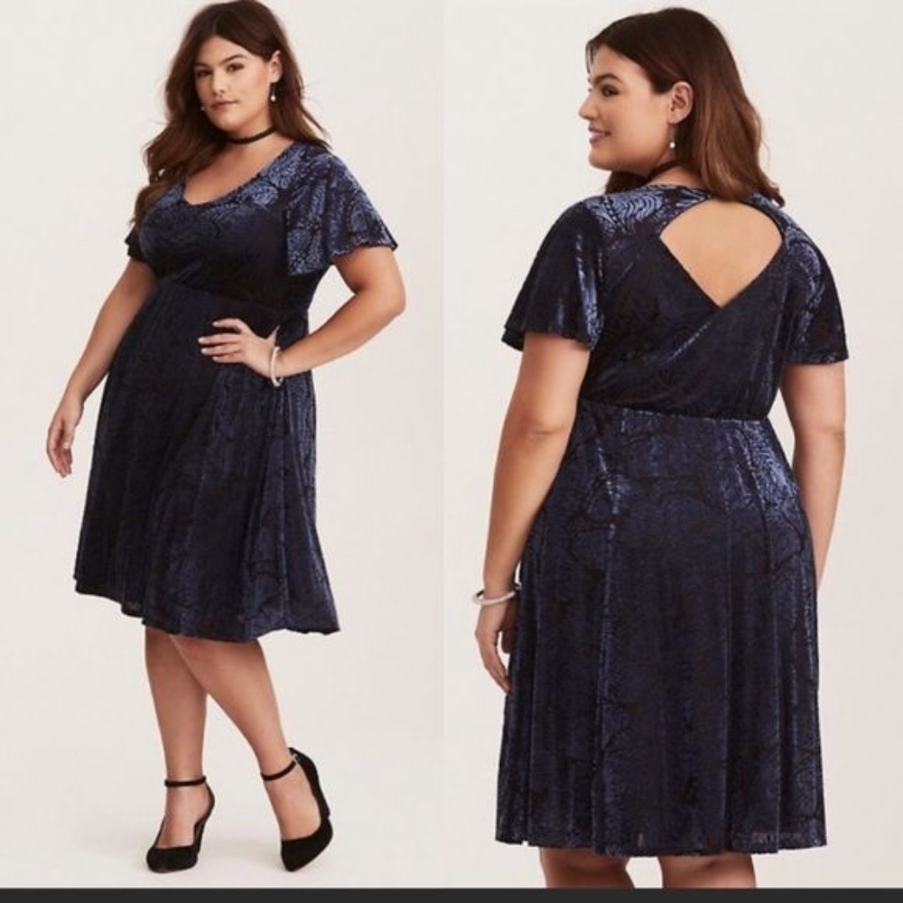 Blue/Black Velvet Skater Dress